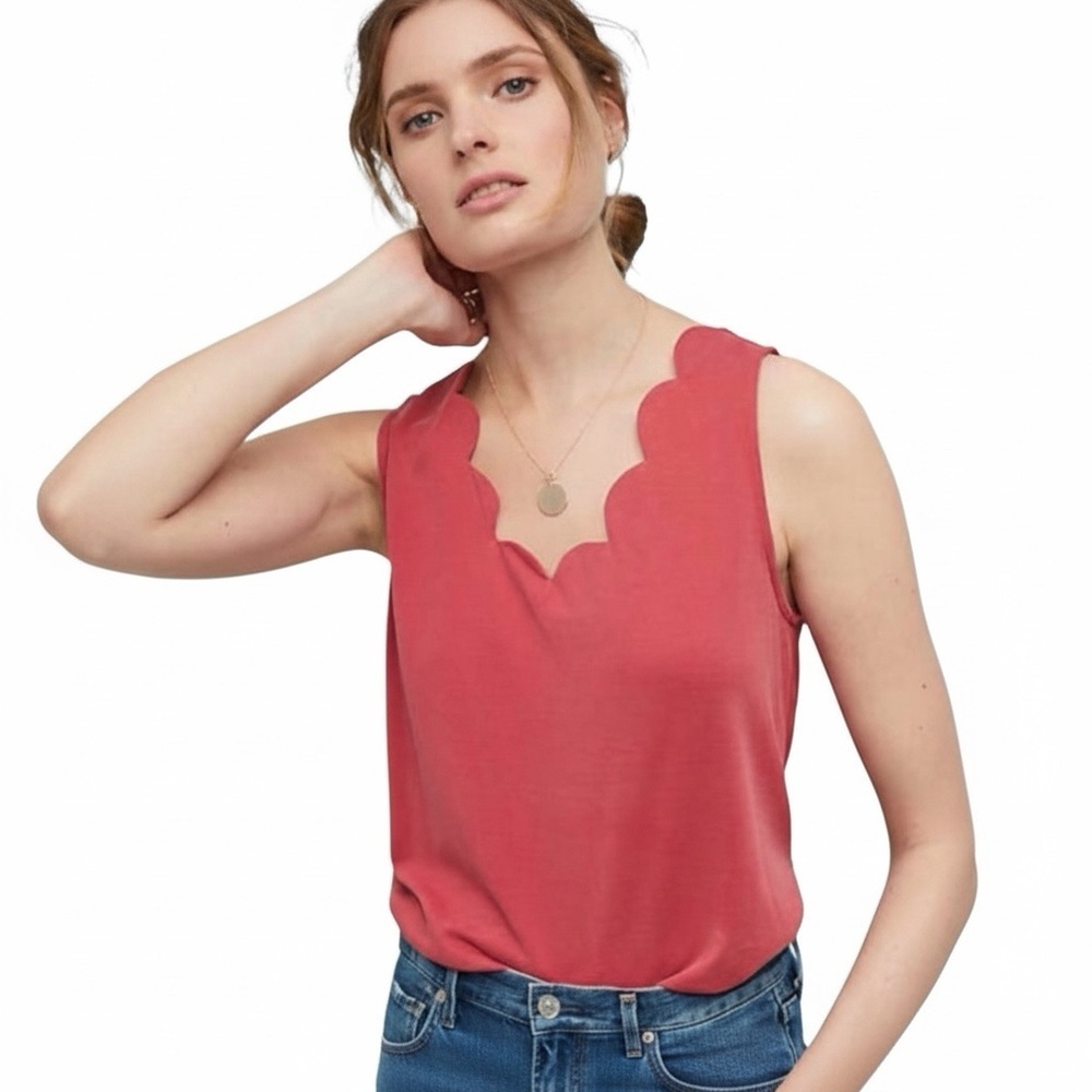 NWT Anthropologie Eri + Ali Scalloped Tank Top in Red Size XS​​